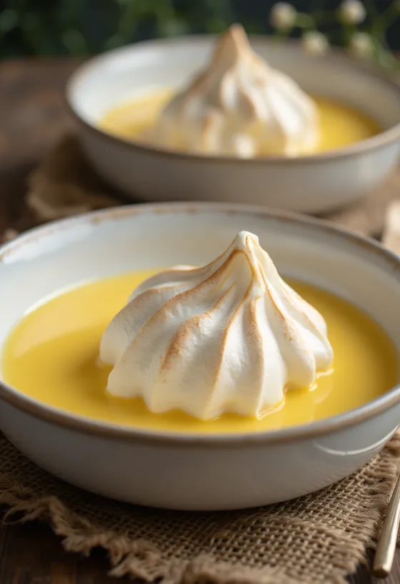 Madártej σε ποτήρι με κρέμα βανίλιας και νιφάδες μαρέγκας