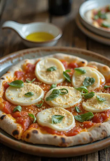 Pizza Cilentana με mozzarella di Bufala και τυρί provolone