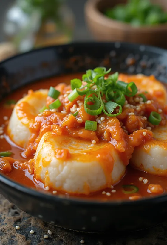 Kimchi Tteokbokki, κορεάτικες ρυζογκοφρέτες με κίμτσι και πικάντικη σάλτσα
