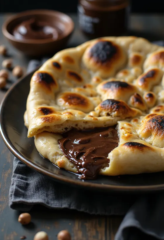 Ψωμί naan με Nutella σερβιρισμένο