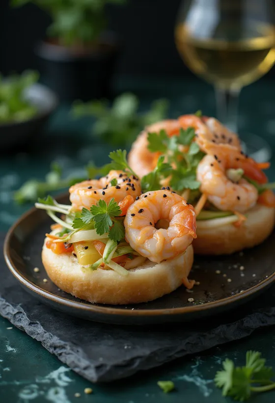 Bao bun με γαρίδες και wasabi σερβιρισμένο