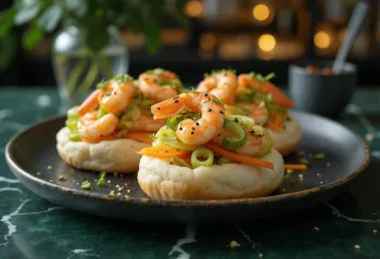 Bao bun με γαρίδες και wasabi σερβιρισμένο