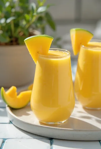 Smoothie μάνγκο σε ποτήρι με φέτες φρέσκου μάνγκο