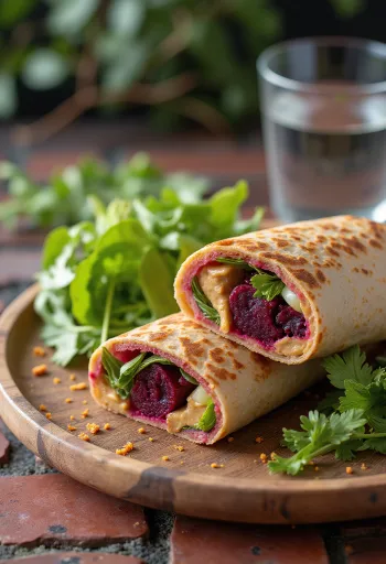 Πρεβιοτικό wrap με παντζάρι και πράσο, υγιεινό γεύμα με φρέσκο μαϊντανό