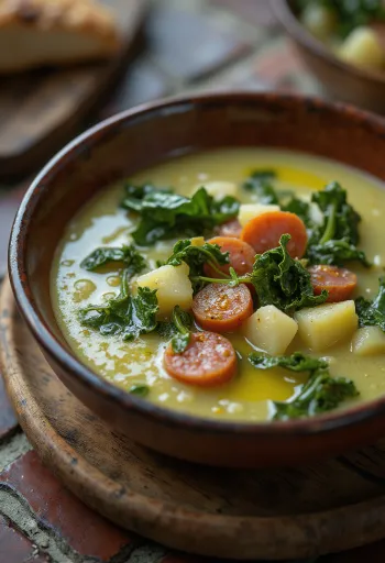 Σούπα Caldo Verde σερβιρισμένη με λουκάνικο
