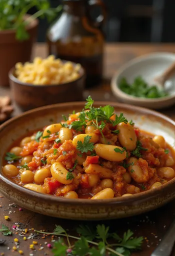 Πικάντικο ραγού chakalaka με φασόλια και κόλιανδρο