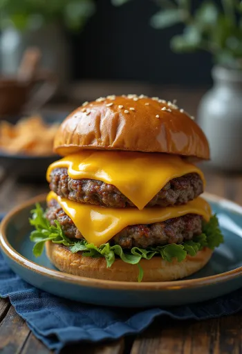 Διπλό cheeseburger με δύο ζουμερά μπιφτέκια και έξτρα τυρί τσένταρ