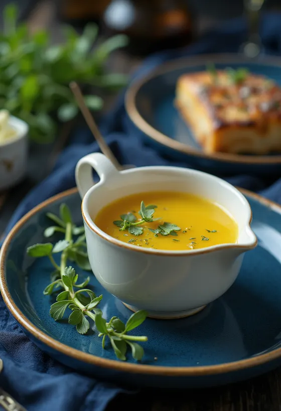 Σάλτσα βουτύρου με μέλι και εστραγκόν σερβιρισμένη