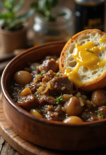 Carbonnade Flamande σερβιρισμένη με πουρέ πατάτας