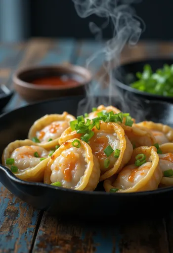 Gyoza γαρίδας τηγανισμένα τραγανά σερβιρισμένα