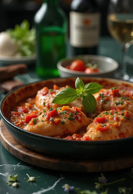 Pollo alla Cacciatora σερβιρισμένο με φρέσκο ψωμί