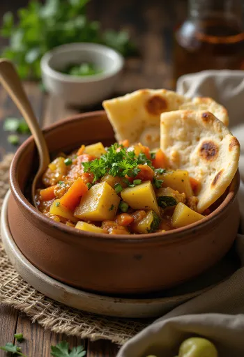 Thareed με λαχανικά, πλούσια και πικάντικη σούπα με λαχανικά και κοτόπουλο