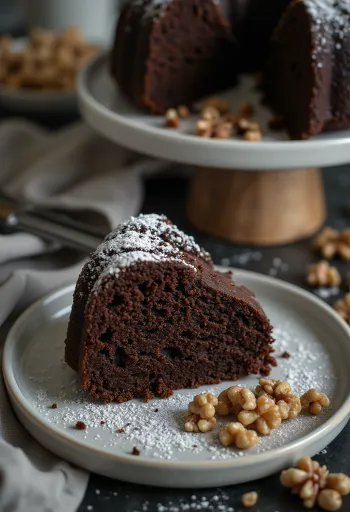 Σοκολατένια καρυδόπιτα σερβιρισμένη