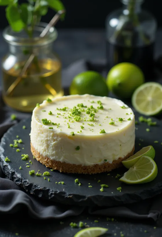 Cheesecake λάιμ-μέντα κομμένο σε φέτες