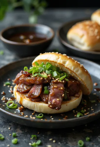 Bao Bun με Μοσχάρι και Σουσάμι σερβιρισμένο