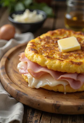 Arepa con Jamón y Queso σερβιρισμένη