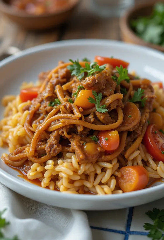 Carne Mechada σερβιρισμένο με αρέπας και ρύζι