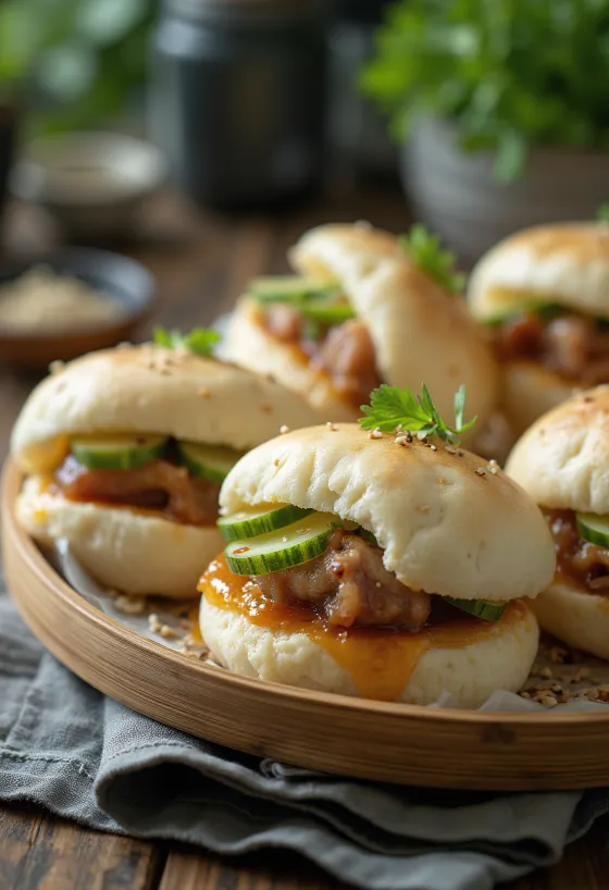 Pork belly buns σερβιρισμένα