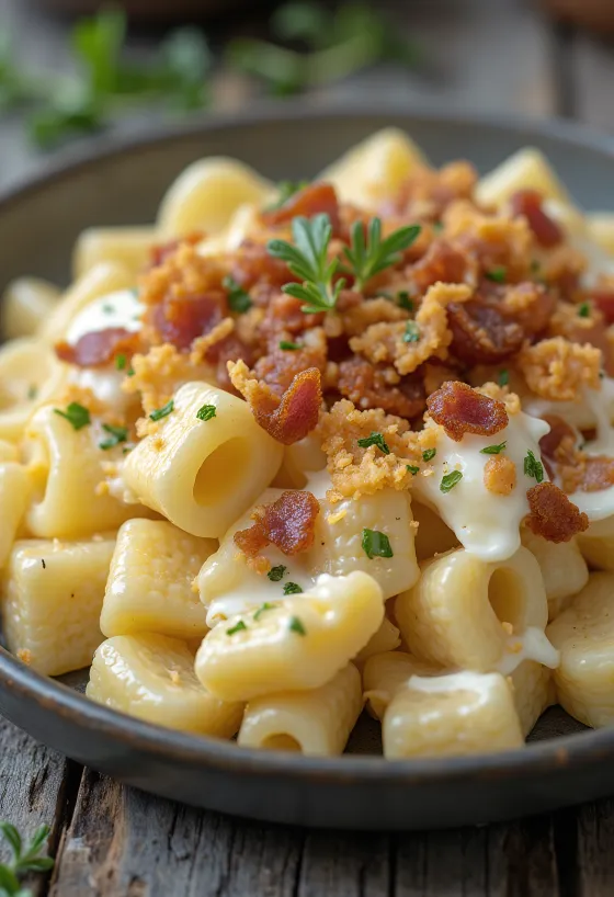 Ζυμαρικά με τυρί πασπαλισμένα με τσιγαρίδες, σερβιρισμένα με φρέσκο άνηθο