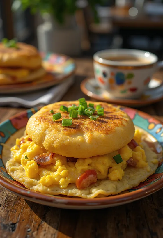 Arepa con Perico σερβιρισμένη