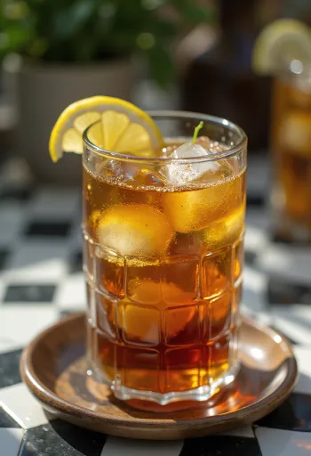 Παγωμένο τσάι μέντας με φέτες λάιμ και φύλλα μέντας σε ποτήρι