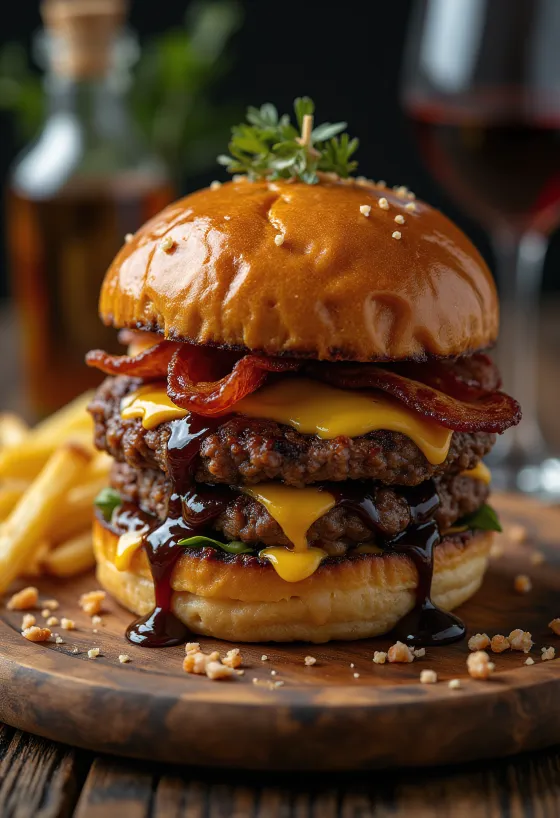 Burger με σάλτσα BBQ σερβιρισμένο