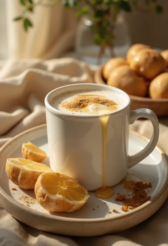 Γάλα με μέλι σε κούπα διακοσμημένο με κανέλα