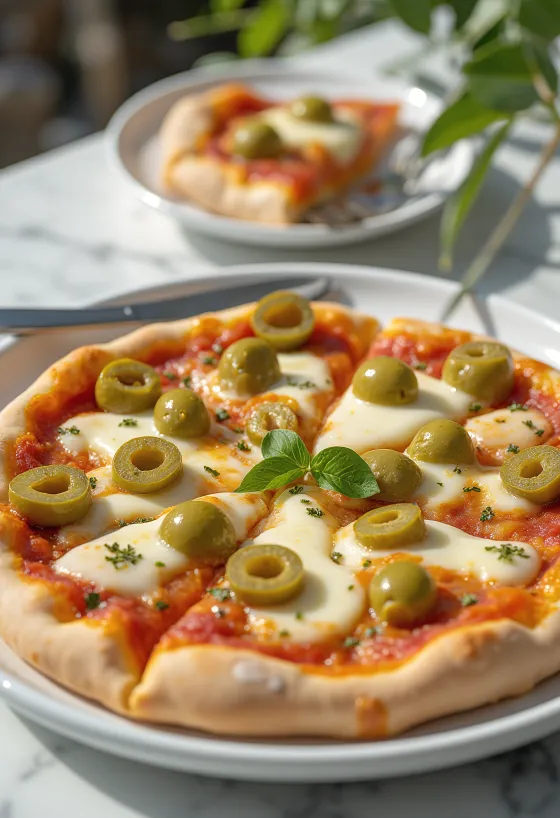 Pizza con olive verdi με πράσινες ελιές