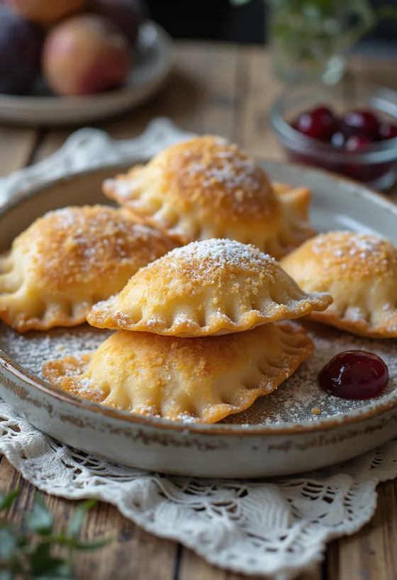 Φρεσκοβρασμένο ντερέλιε με μαρμελάδα δαμάσκηνο, πασπαλισμένο με καβουρδισμένη φρυγανιά.